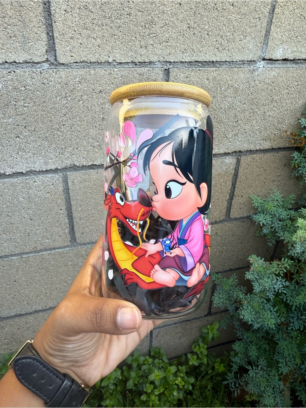 Pink Mulan & Mushu Decorative Glass Jar - Home Art